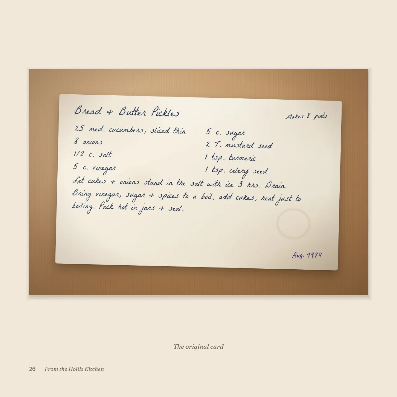 Photo of the handwritten card for Bread & Butter Pickles