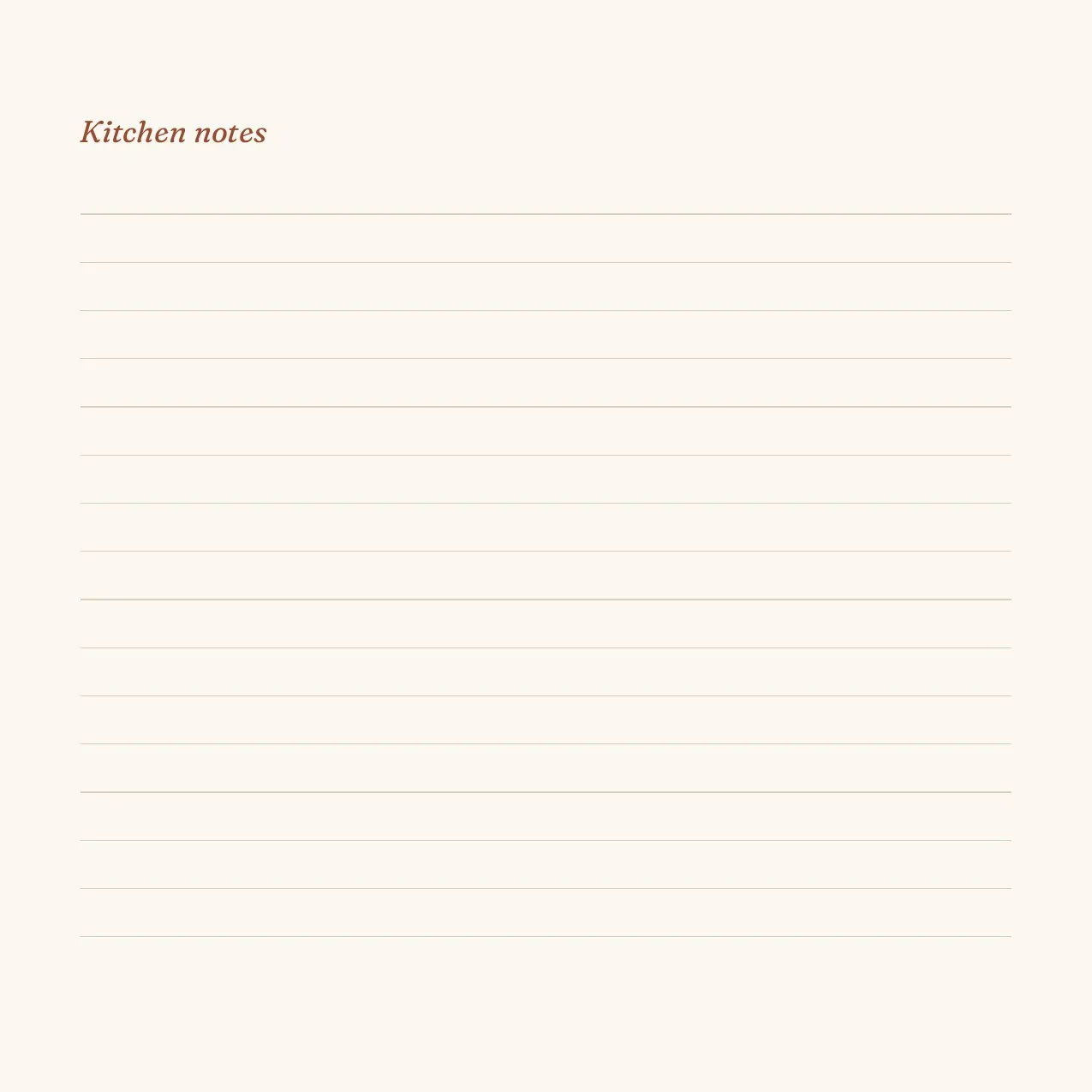 Kitchen notes page with ruled lines